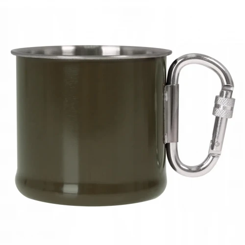 Кружка стальна MIL-TEC 500ml з карабіном Olive